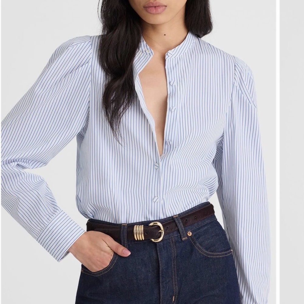 Madewell Paulina Stripe Cotton Poplin Band Collar Button up Shirt